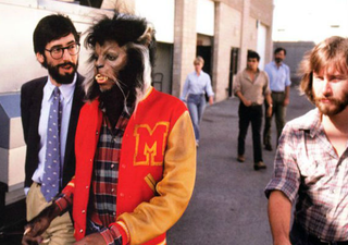 Michael Jackson with John Landis (left) and Rick Baker (via classicmoviemonsters.blogspot.com)